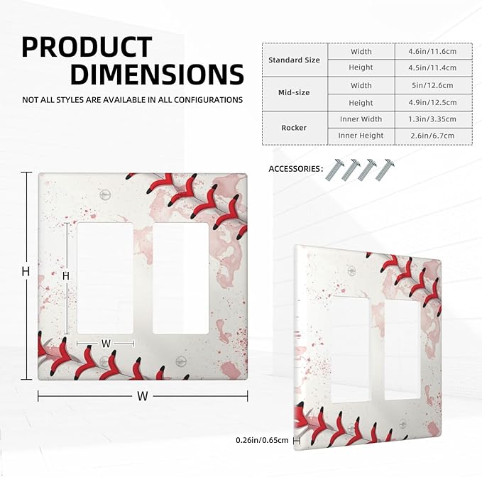 Outlet Covers Baseball Sports Ball Game 2 Gang Light Switch Cover Double Rocker Wall Plate Decorative GFCI Receptacle Electrical Switchplate for Bathroom Bedroom Decor（2 Pack）