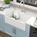 30"x18" White Farmhouse Kitchen Sink – Reversible Apron Front Fireclay Single Bowl Farm Sink, White Ceramic Porcelain Farmer Style Basin