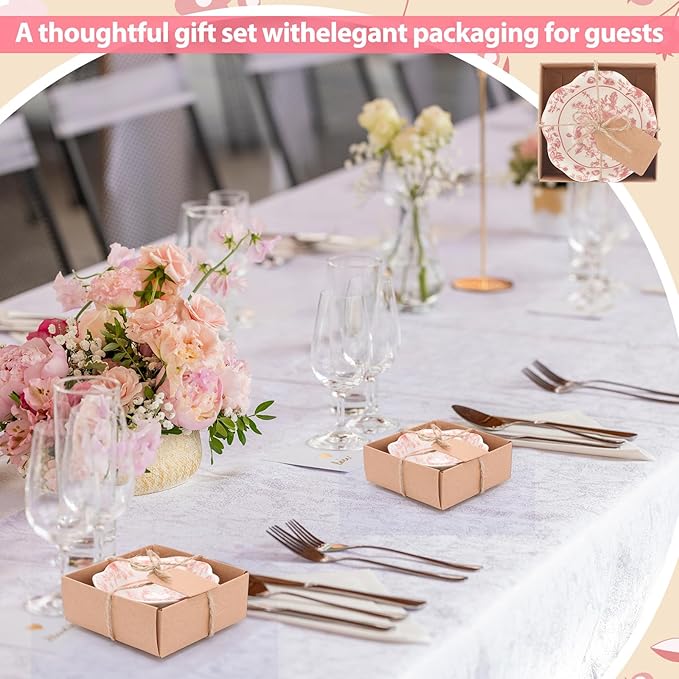12 Pcs Wedding Favors for Guests Small Ceramic Bowl Bulk Gifts Set 3.3 Inch Floral Design Mini Dipping Sauce Dish with Card Box for Bridal Pooja Baby Shower Birthday Guest Gift (Pink)