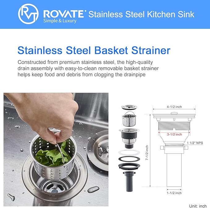 ROVATE 22 x 18 inch Drop-in Kitchen Sink Single Bowl, Small Topmount Kitchen Sink, Handmade 304 Stainless Steel Overmount Sinks with Strainer