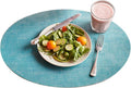 Modern Twist Placemat 100% Food-Grade Silicone, Oval, Waterproof and Reusable, Linen – Seafoam