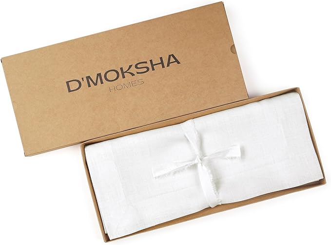 D'Moksha Homes Linen White Table Runner 72 Inches Long - 100% Pure Linen 14 x 72 Inch Table Runner for Dining, Valentines, Spring, Easter - Machine Washable