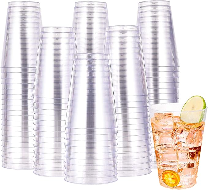 JOLLY CHEF 16 oz Clear Disposable Plastic Cups, 100 Pack Heavy-duty Plastic Cups Tumblers,Perfect for for Halloween, Christmas, and Thanksgiving Parties