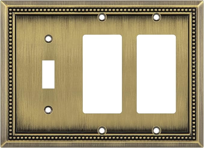 Henne Bery Sunken Pearls Heavy Duty Decorative Wall Plate Switch Plate Outlet Cover (Single Toggle/Double Decorator, Antique Brass)