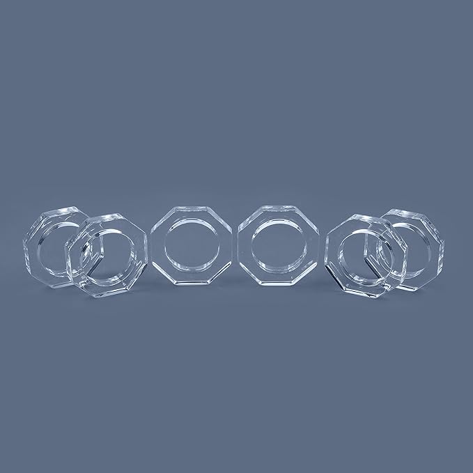 CLEENTABLE Acrylic Napkin Rings Set of 12 - Octagon Transparent Design for Christmas, Thanksgiving, Holiday Table Decor - Durable Crystal Napkin Holders for Dinner Parties & Everyday Use (Opaque)