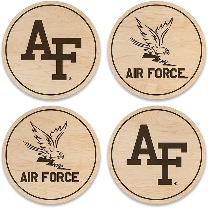 LazerEdge Air Force Academy Falcons Wooden Coaster Set - Maple Wood - Officially Licensed Product - 4-Pack