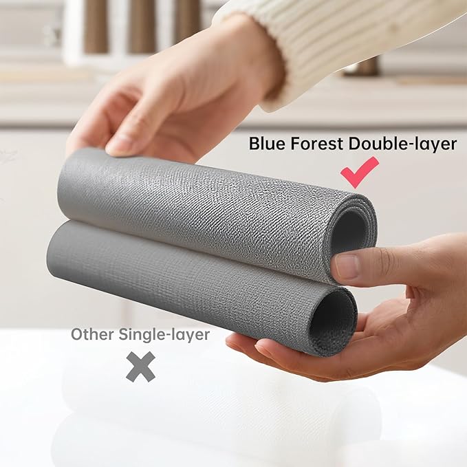 Blue Forest Placemats Set of 6, Dual-Layered Thickened Faux Linen Table Mats Heat Resistant Machine Washable Wrinkle Free Place Mats for Kitchen Dining Outdoor/Indoor (Light Grey)