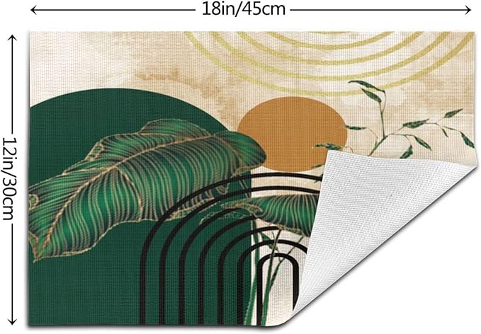 Abstract Emerald Placemats Minimalist Modern Contemporary Aesthetic Vintage Arch Neutral Washable Place Mats 12x18Inch for Dining Kitchen Farmhouse Decor 6 PCS