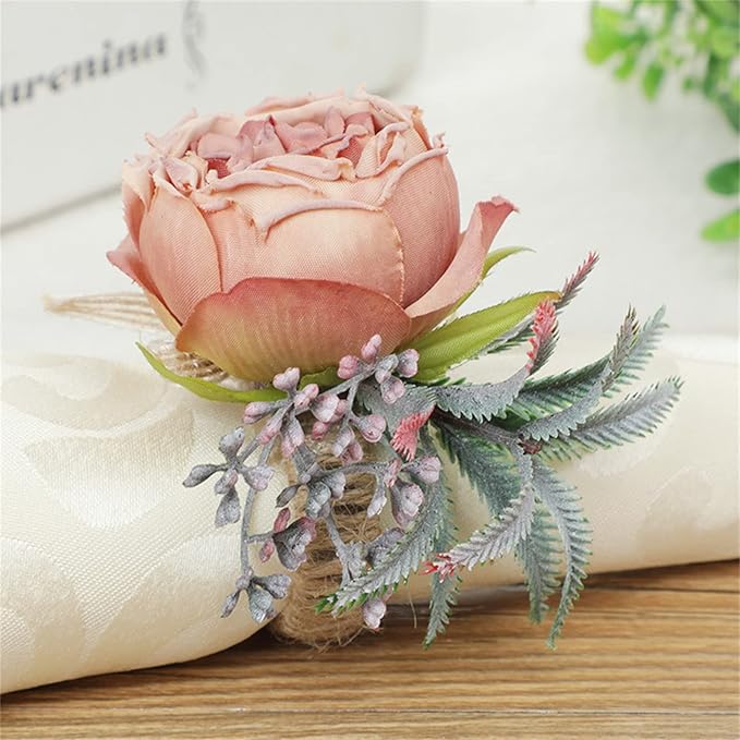 Floral Napkin Rings Set of 6,Rustic Rose Napkin Rings Flower Dinner Napkin Holder for Table Decoration (26#Pink)
