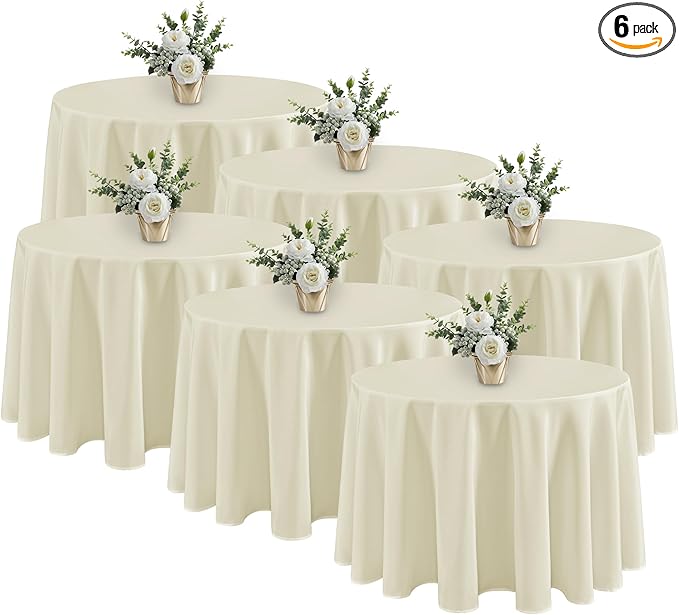 Fitable 6 Pack Ivory Round Table Clothes - 90 Inches in Diameter - Stain Resistant and Washable Tablecloths, Polyester Fabric Table Covers for Wedding, Party, Banquet, Gathering