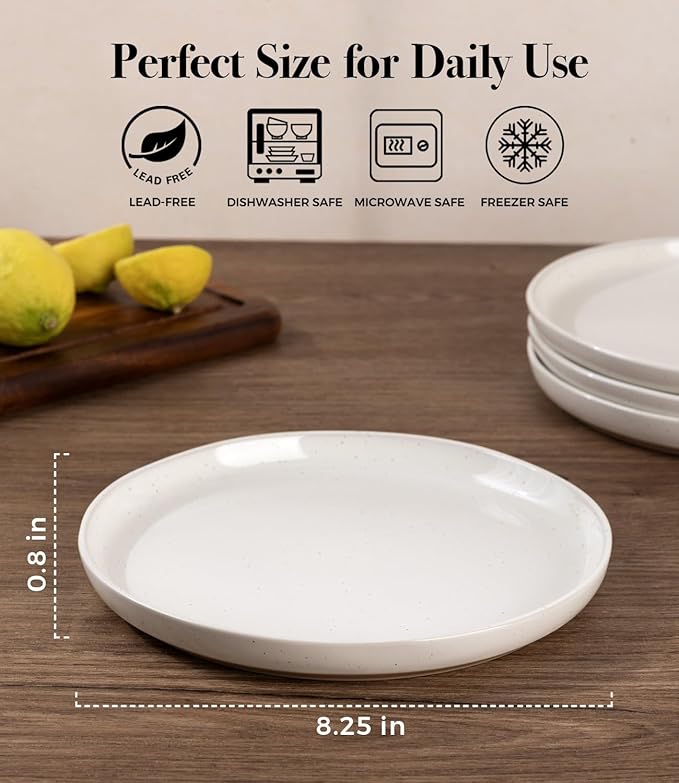 AmorArc Ceramic Appetizer Plates Set of 6, 8.25 Inch Handmade Stoneware Plates set for Dessert, Salad, Appetizer, Dinner, Microwave & Dishwasher Safe, Scratch Resistant
