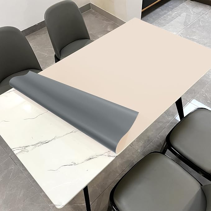 Leather Table Cover,1.8mm Thick,42x78 Inch Table Protector,Table Protector for Dining Room Table,Dining Table Cover,Table Cover Protector,Hule para Mesa De Comedor(Beige+Light Gray,42x78)