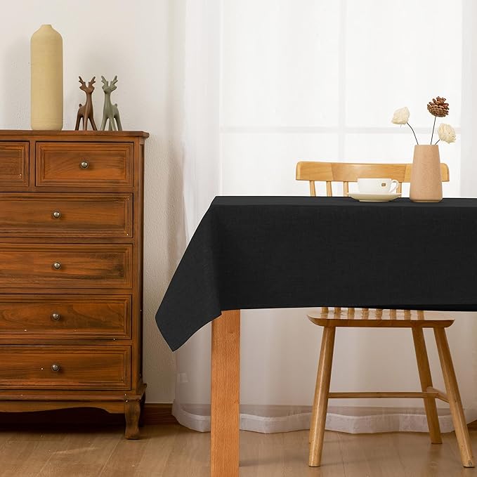 Hiasan Faux Linen Rectangle Tablecloth - Wrinkle and Stain Resistant Washable Table Cloth for Kitchen Dining Room Holiday Table Cover for Party Dinner, Black, 60 x 120 Inch
