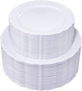 U-QE 100 Pieces White Plastic Plates - White Disposable Plates - Premium Hard Plastic Disposable Plates for Wedding and Party Use Including 50 Dinner Plates 10 '' & 50 Dessert Plates 7.5 ''