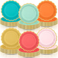 96 Pcs Colorful Coral Paper Plates 9 Inch Pastel Rainbow Scalloped Paper Plates Disposable Dinner Dessert for Birthday Wedding Bridal Party Supplies, 6 Colors