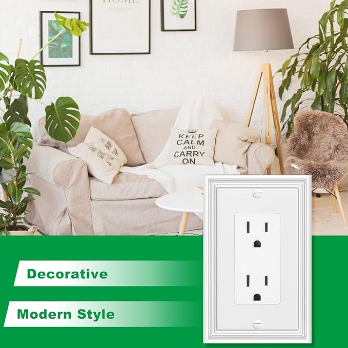 White Modern Decorative Wall Plate Light Switch Cover Decorator Outlet Covers Rocker Switch Plates Bamboo Fiber Material Wall Plates for Kitchen Bathroom (1 Gang Single Decorator-4 Pack)