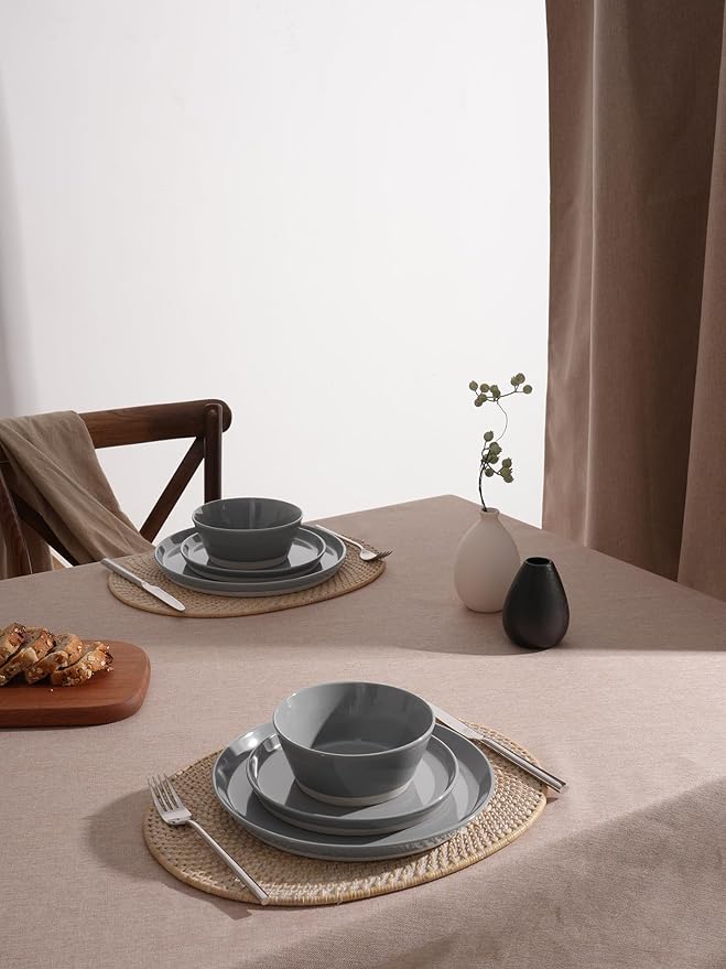 Famiware Saturn Dinnerware Sets for 4, 12 Pieces Stoneware Plates and Bowls Dish Set - Chip and Scratch Resistant, Microwave and Dishwasher Safe Tableware, Dark Gray