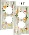 Outlet Covers Mid Century Modern Retro Stars 1 Gang Duplex Light Switch Cover Plate Decorative Wall Plates Electrical Switchplate Receptacle for Bathroom Bedroom Decor（2 Pack）