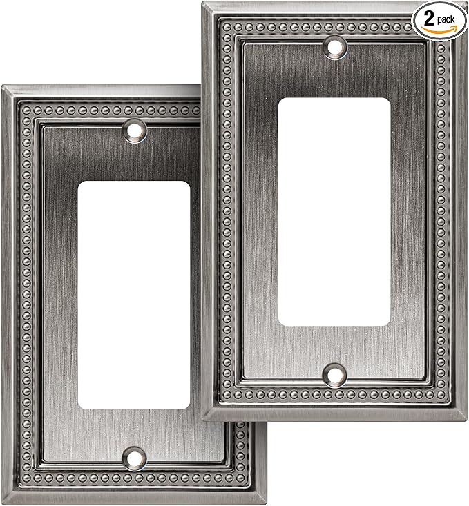 Henne Bery Sunken Pearls Heavy Duty Decorative Wall Plate Switch Plate Outlet Cover (Single Decorator, 2 Pack, Heirloom Silver)