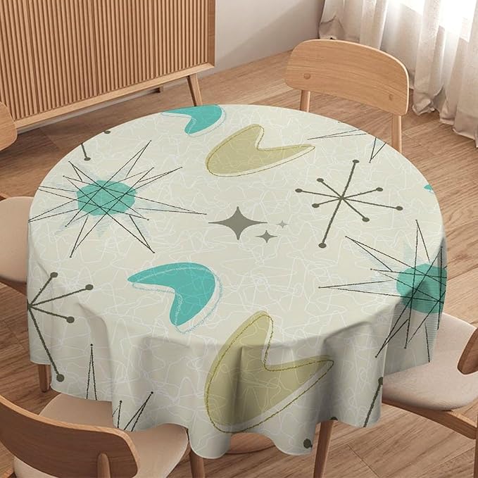 Mid Century Round Tablecloth, Modern Atomic Abstract Geometric Pattern Tablecloth for Home Party Dining Room Kitchen Decorm 36Inch(90cm)