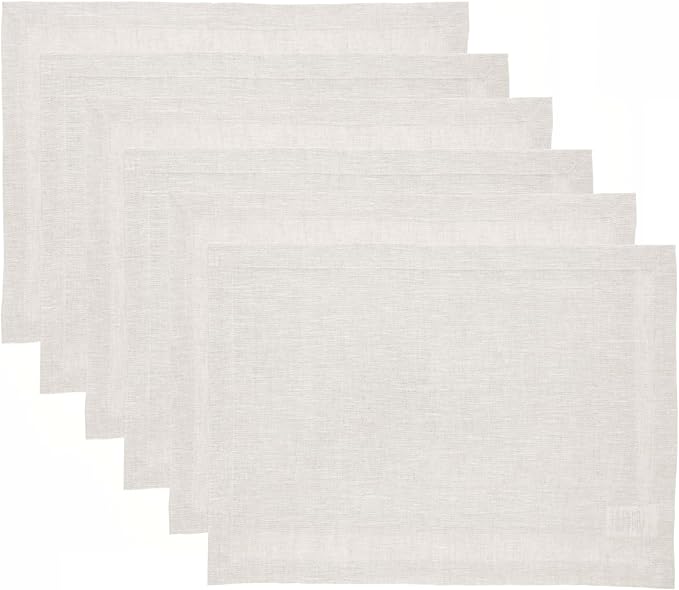 Solino Home Linen Placemats Set of 6 - Light Natural Placemats 14 x 19 Inch - 100% Pure Linen Table Mats for Spring, Easter - Athena