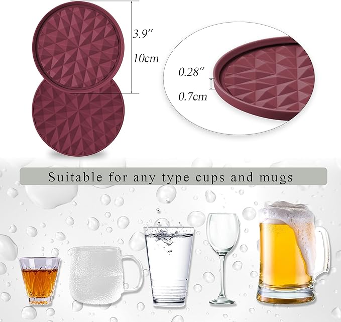 Silicone Coasters for Drinks[4 Pack]- Cup Mat for Tabletop Protection-Non-Slip, Non-Stick, Coffee Table Decor, Great Gift for Any Occasion, Red
