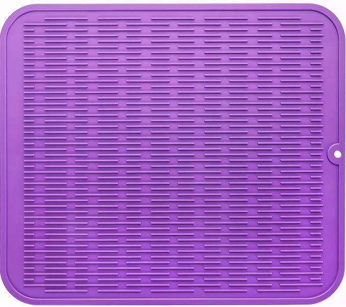 Silicone Dish Drying Mat for Multiple Usage,Easy clean,Eco-friendly,Heat-resistant Silicone Mat for Kitchen Counter or Sink,Refrigerator or Drawer Liner Purple XL 18 inches x 16 inches