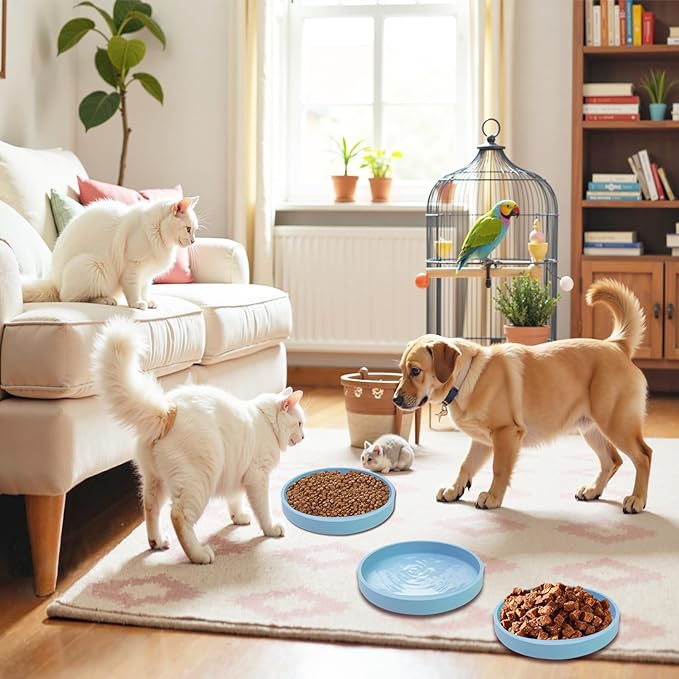Silicone Dog Bowl Shallow Cat Food Bowls, 6 Inch Wide Cat Bowls Whisker Friendly, No Spill Less Mess Dog Plates for Dry and Wet Food, Set of 3 Puppy Bowls for Small Dogs and Cats