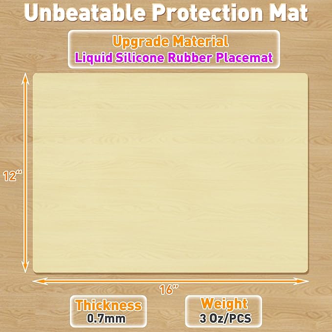 Silicone Placemat Set of 4,Heat Resistant Non-Slip Silicone Mat for Dining Table and Kitchen,Waterproof Wipeable Easy Clean Upgrade Table Mat 15.8"x11.8" Ultra-thin Semi-Transparent (Yellow)