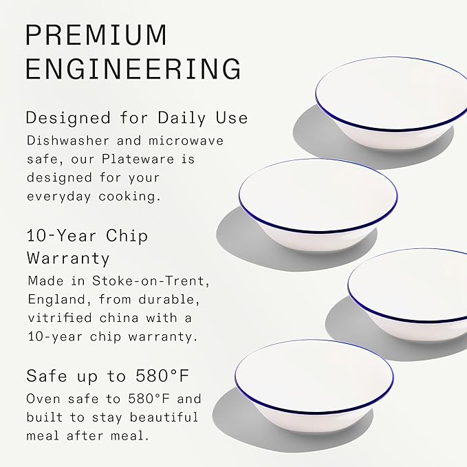 Made In Cookware - Set of 4 - Side Bowls - White With Navy Rim - Porcelain England