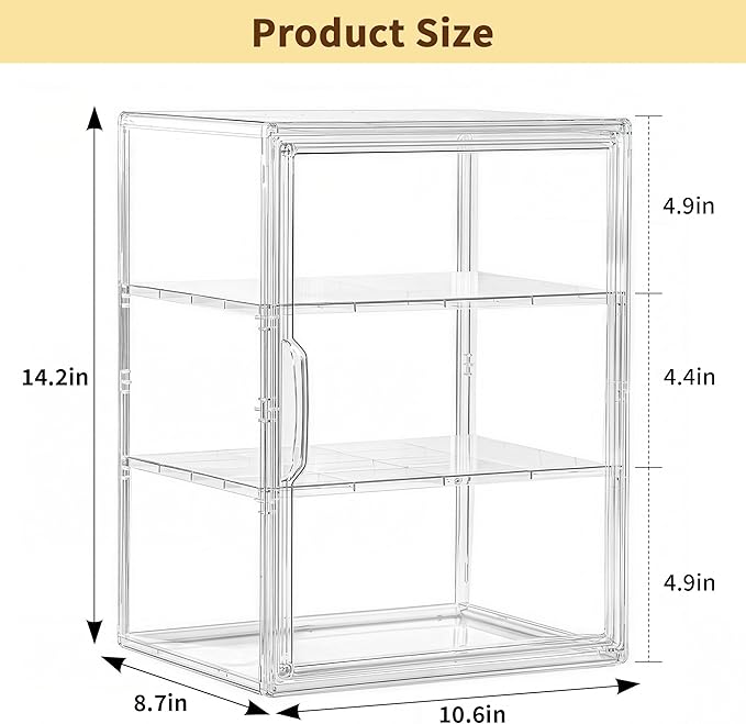 Attelite Pastry Display Case, Large Bread Box for Kitchen Countertop, 3 Layers Adjustable Clear Bread Storage with Magnetic Door, Bread Container for Bread, Bagel, Donut