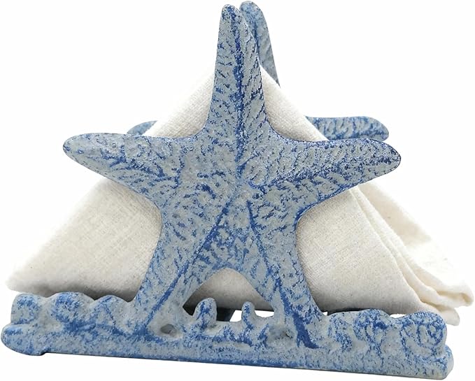 Comfy Hour Under The Sea Collection Cast Iron Starfish Napkin Holder, Kitchen, Table, Desk Uses, Blue