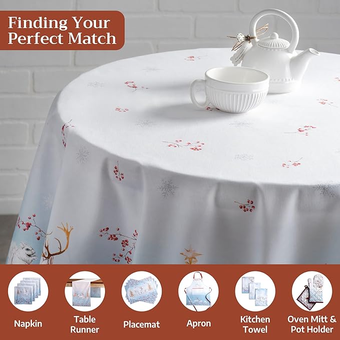 Maison d' Hermine Table Cloth Round Table 100% Cotton 63 Inches Fall Tablecloth Reusable Everyday Use for Thanksgiving Christmas Decorations Dining Farmhouse Party (Fairy Tale Forest)
