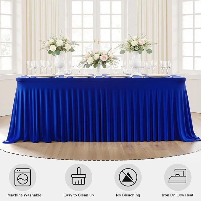 2 Pack Royal Blue Spandex Tablecloths 6FT Rectangular Fitted Table Covers, Stretch Tablecloths for 6 Foot Tables Wrinkle Free Elastic Table Skirt for Graduation Party Wedding Banquet Events