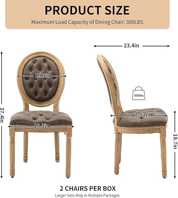 Vintage French Dining Chairs Set of 8, Round Back PU Leather Upholstered Accent Chairs with Nailhead Trim and Solid Wood Frame, Farmhouse Sillas de Comedor for Dining Room & Kitchen, Distressed Brown