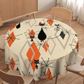 Retro Boho Modern Black Cat Round Tablecloth, Mid Century Boho Moon Abstract Geometric Leaf 50s 60s Style Tablecloth for Home Party Dining Room Kitchen Decor 50Inch(127cm)