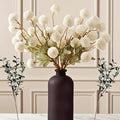 RyddeligHome White Faux Kiku Flowers for Vase - 10 Long Stem Artificial Flowers with Eucalyptus, Realistic Winter Floral Stems for Tall Vases, Farmhouse Home Decor (Premium Quality)