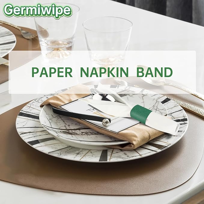 Germiwipe Napkin Bands Pack of 2,500, Napkin Rings Self Adhesive,Silverware Wraps Bands,Perfect for Christmas, Birthday Parties, Weddings, Family Reunion & Events (Huntre Green, 2500pcs)