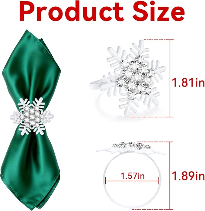 ZeeDix Set of 6 Christmas Snowflake Napkin Rings for Dinning Table Setting- White Rustic Dinner Tables Setting Decoration for Wedding Receptions, Christmas Holiday Party Dinner Parties