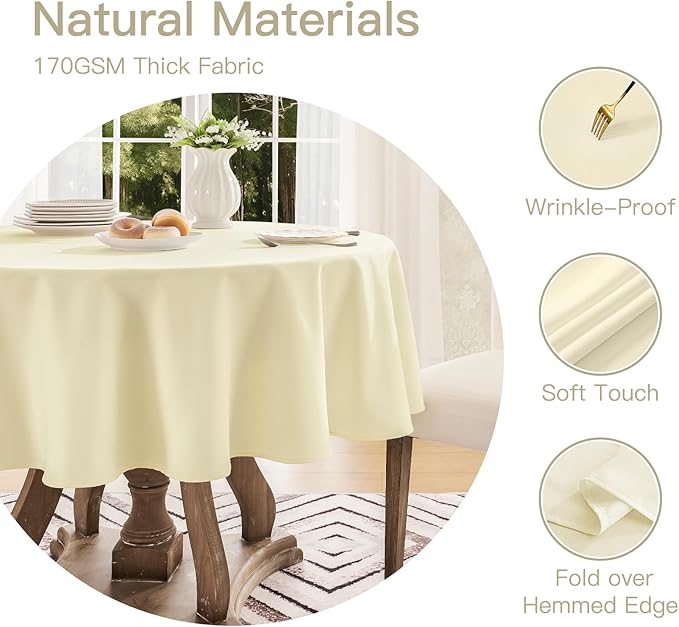 Tablecloth Linen Textured Waterproof & Stain Resistant Table Cloth Wrinkle Free Decorative Fabric Farmhouse Table Cover for Dining/Party/Buffet/Wedding, 60 x 60 Inch, Ivory