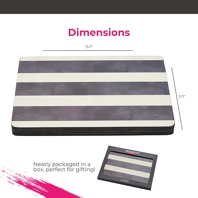 Pimpernel Mono Stripe Placemats, Set of 4 – (15.7" x 11.7") Decorative Dining Mats, Rectangular Cork-Backed Boards with Lacquer Finish, Heat & Stain Resistant Protective Tableware