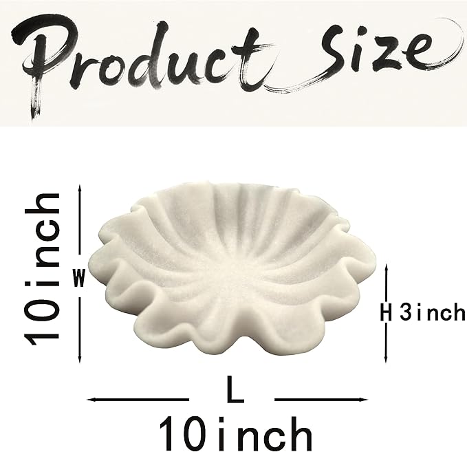 10" Large Handmade Decorative Bowl decor , Handicraft Scalloped Bowls for Modern Home Decor,Ruffle Decor,Key Bowl for Entry Table,Decorative Fruit Bowl for Kitchen Counter,Artificial Stone Milky White