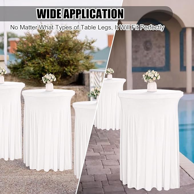 4 Packs 32 x 43 Inch Spandex Round Cocktail Table Skirts Stretch Cocktail Table Cover Fitted for High Top Tables for Wedding Bar Party Banquet (White)