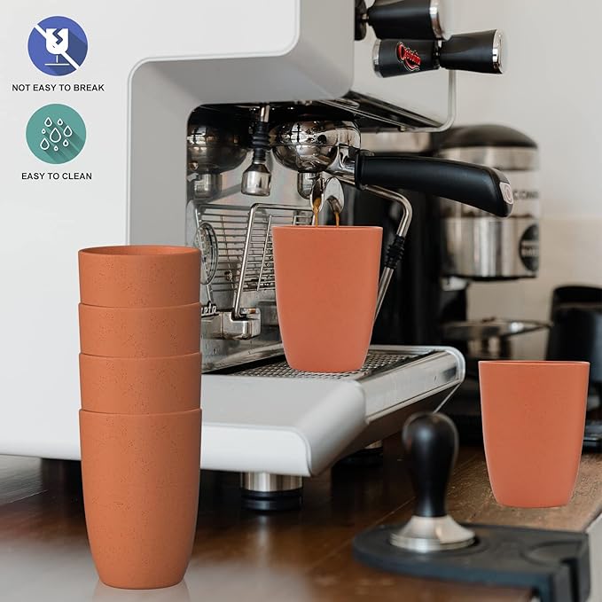 Wheat Straw Cups 6 PCS Good Alternative to Plastic Reusable Cups 12 oz Unbreakable Drinking Cup Reusable Dishwasher Safe Water Plastic Glasses Orange