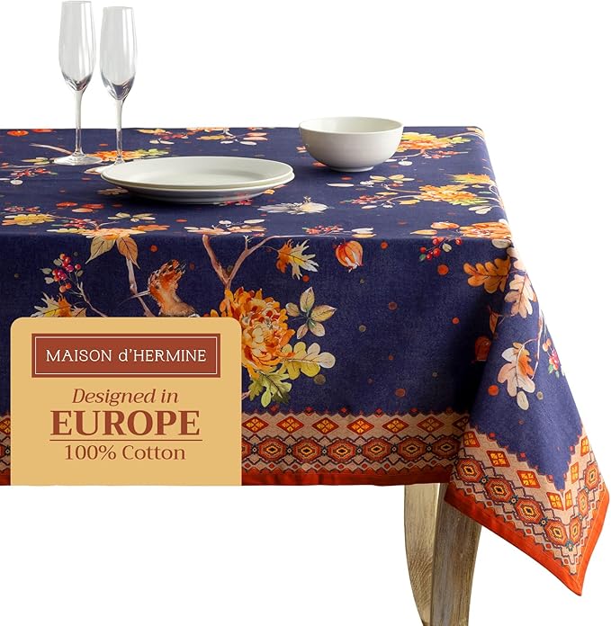 Maison d' Hermine Table Cloth Rectangle Table 100% Cotton 60 x 108 Inches Fall Tablecloth Reusable Everyday Use for Thanksgiving Christmas Decorations Dining Farmhouse Party (Kelim - Infinity)