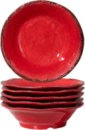 LEHAHA Melamine Cereal Bowls Sets, Set of 6 7” Farmhouse Melamine Small Bowls for Salad, Pasta, Snack, Dessert, Soup, Dipping or Ice Cream, Dishwasher Safe, Red