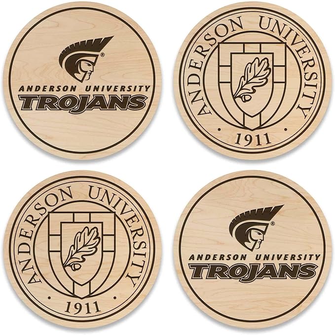 LazerEdge Anderson Trojans Wooden Coaster Set - Maple Wood - Officially Licensed Product - 4-Pack