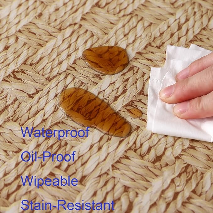 Walrus Round Vinyl Fitted Tablecloth with Flannel Backing Elastic Edge Design Table Cover Waterproof Oil-Proof PVC Table Cloth Stain-Resistant Best for 32"-36" Round