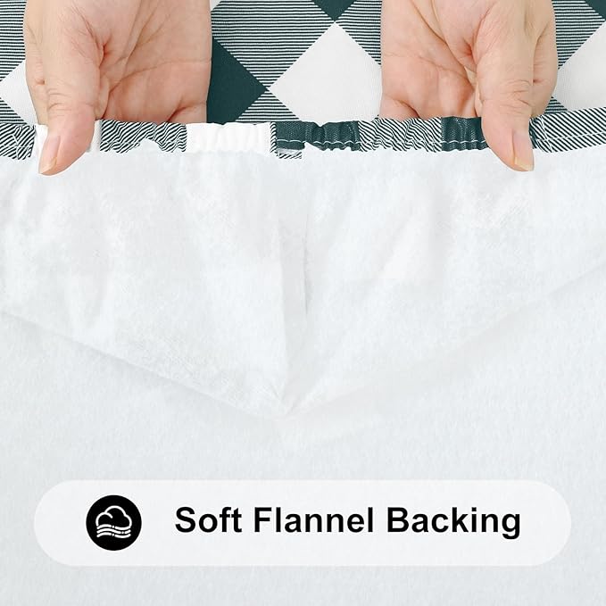 Smiry Rectangle Picnic Table Cloth, Elastic Waterproof Fitted Vinyl Tablecloths, Flannel Backed Buffalo Plaid Table Covers for Dining, Camping, Outdoor (Hunter Green and White, 30" x 60")
