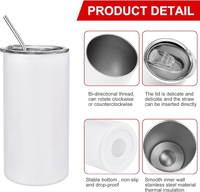 JYLJINGYULI 6 Pack 12 oz Sublimation Tumblers Blanks, 12oz Sublimation Tumbler Cups Blank Bulk, Straight Skinny Insulated Cup Stainless Steel Water Bottle with Lid and Straw for Craft DIY…